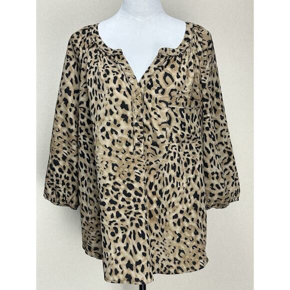 Loft Womens Animal Print Blouse V-Neck Size XL Blouse Tunic Top - Picture 1 of 11